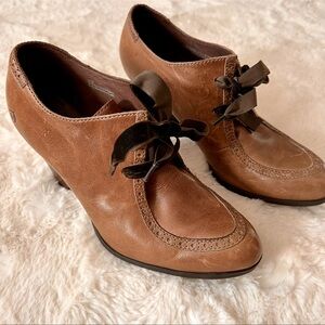 Born Birdies Brown Leather lace-up Heels with Velvet Laces.